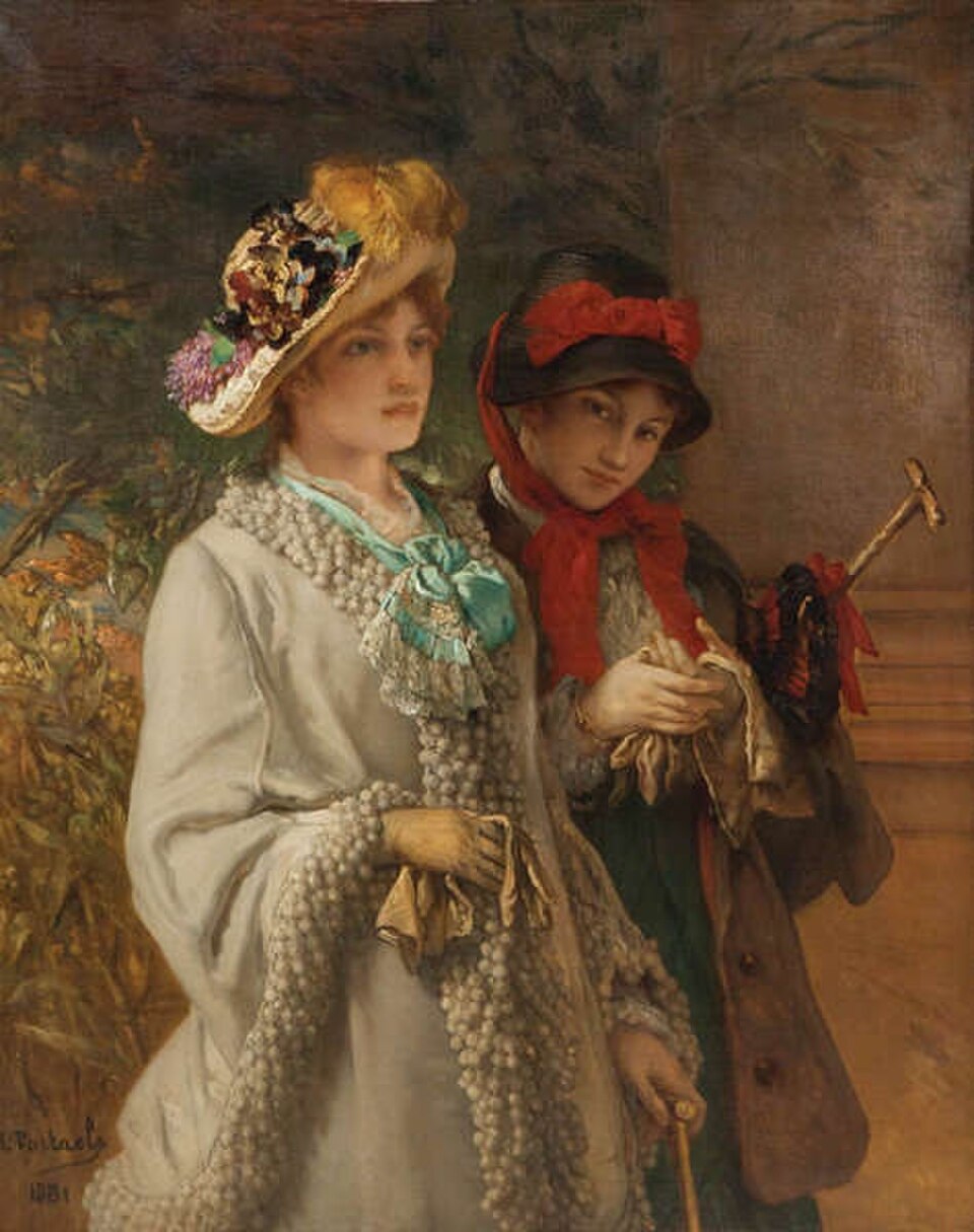 Jean-François Portaels, 'Young Girl and Her Governess' (1881), showing a fashionably dressed young woman beside her plainer, watchful governess