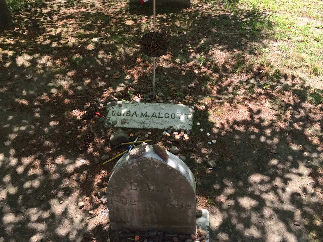 Louisa May Alcott's grave on Authors' Ridge in Sleepy Hollow Cemetery, Concord, Massachusetts