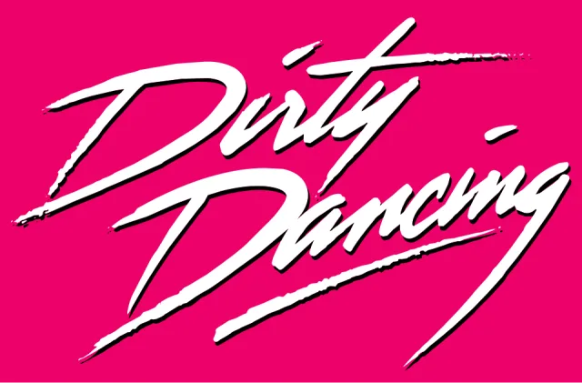 The Dirty Dancing film logo, white brush-script lettering on a hot pink field