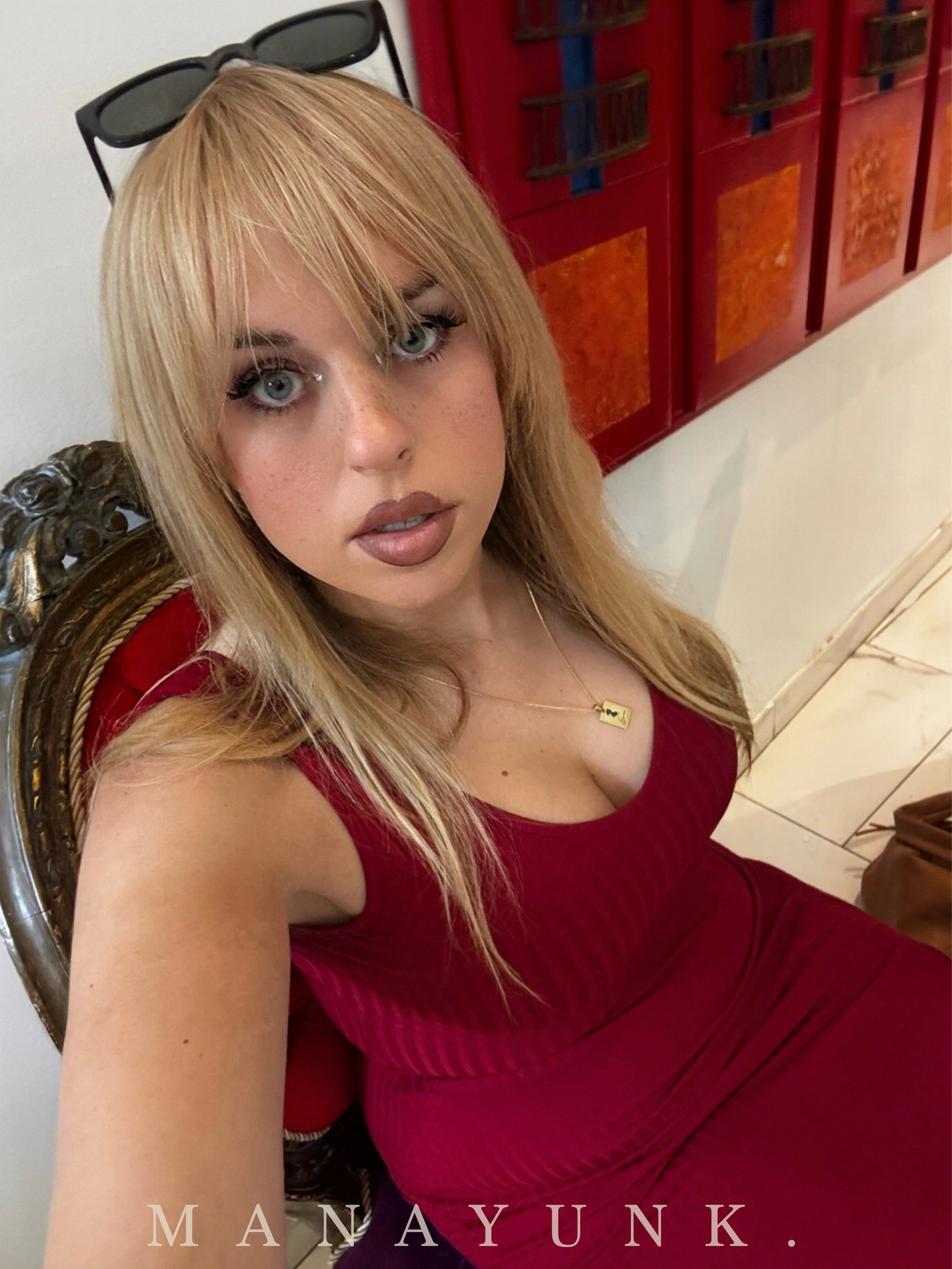 Emma Shorebreak in a red dress at the Manayunk Arts Festival on Main Street, Philadelphia PA
