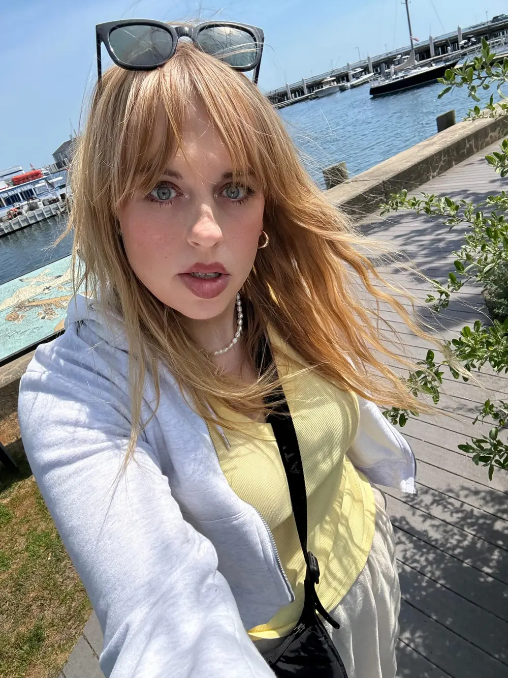 Emma Shorebreak at Provincetown Harbor in spring with fried fish and frozen coffee in Cape Cod Massachusetts