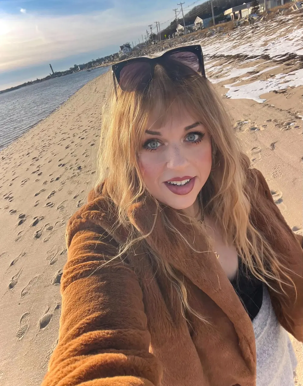 Emma Shorebreak walking the beach in Provincetown Massachusetts during a quiet winter visit