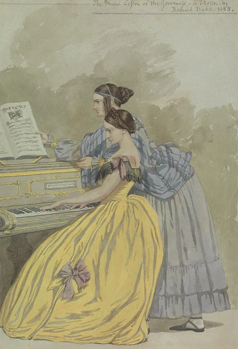 Richard Dadd's painting The Music Lesson, a governess teaching a pupil at the piano