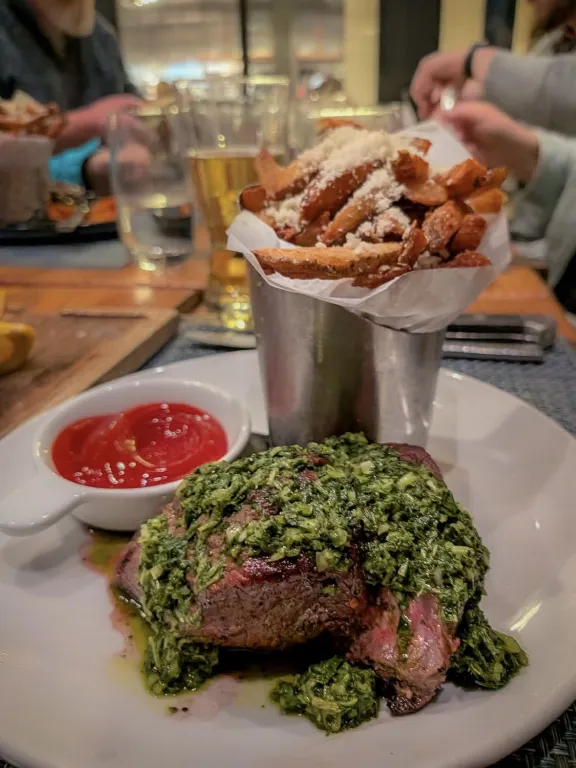 Steak frites with truffle parmesan fries at the Logan Inn in New Hope Pennsylvania