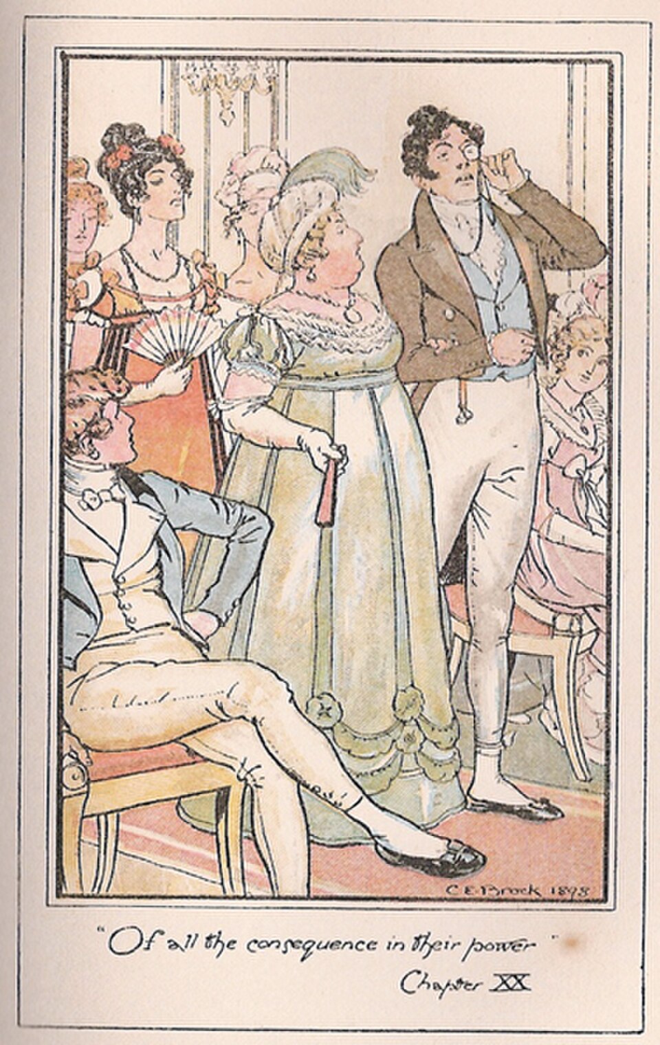 'Of all the consequence in their power,' C.E. Brock's 1898 illustration of the Elliot family in Bath, Persuasion, Chapter 20