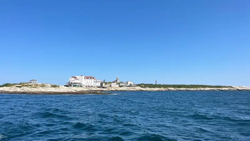 Star Island and the Oceanic Hotel seen from the water, Isles of Shoals, New Hampshire