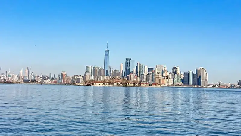 The Lower Manhattan skyline seen from the water
